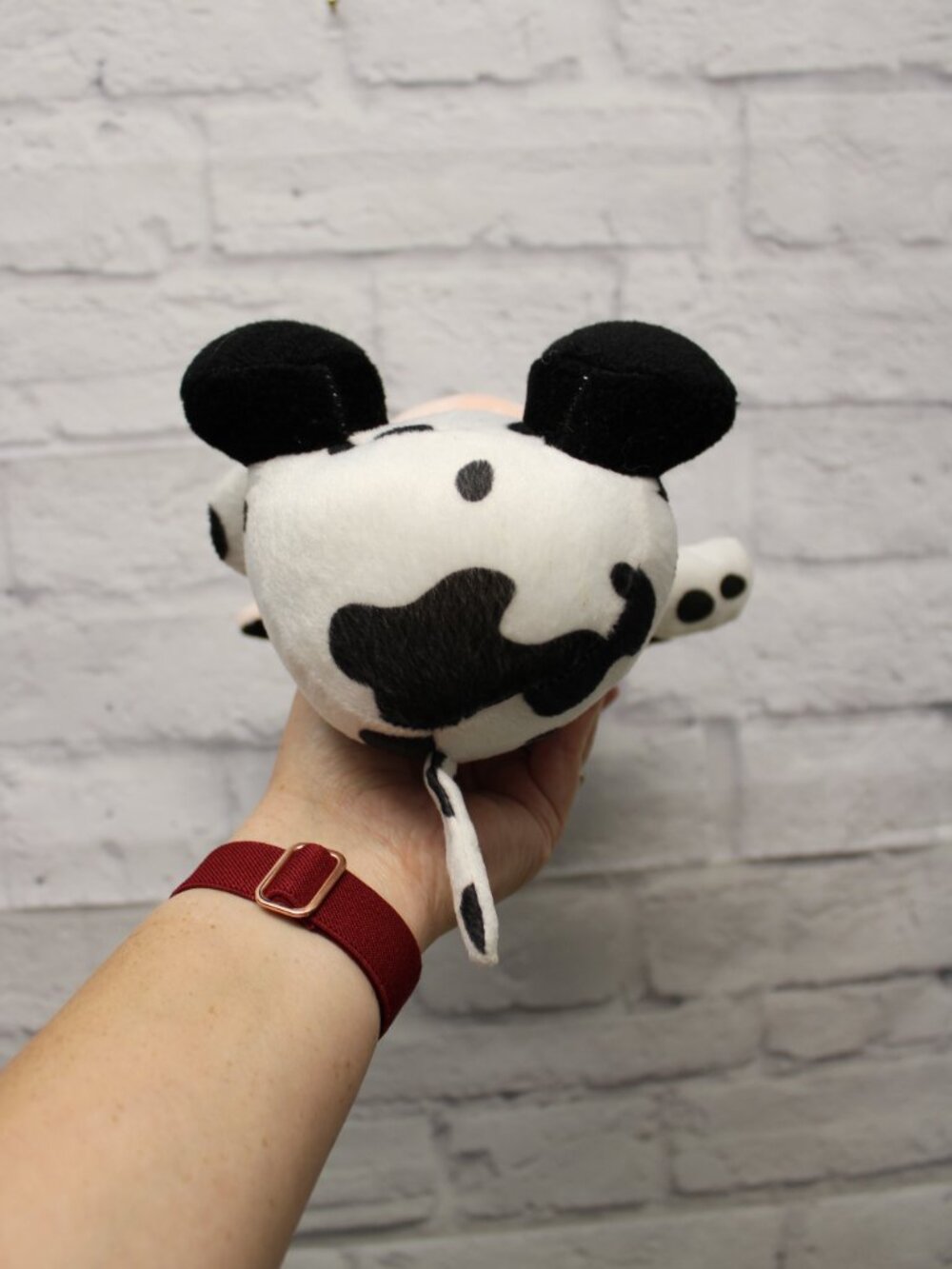 Small Black White Cow Felt Like Plush Toy Embroidered Face - Picture 5 of 8